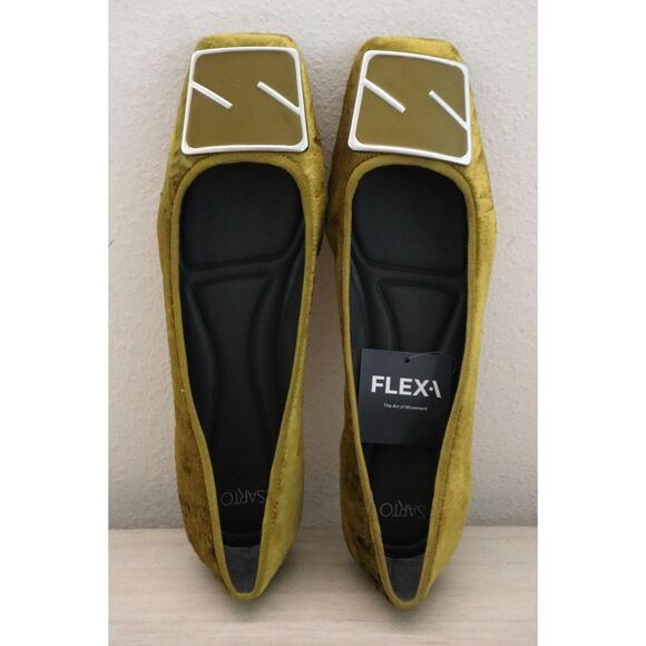 Sarto Sz 11M Chartreuse Green Fabric Flexa Amaya 3 Square Toe Ballet Flats - Picture 2 of 14